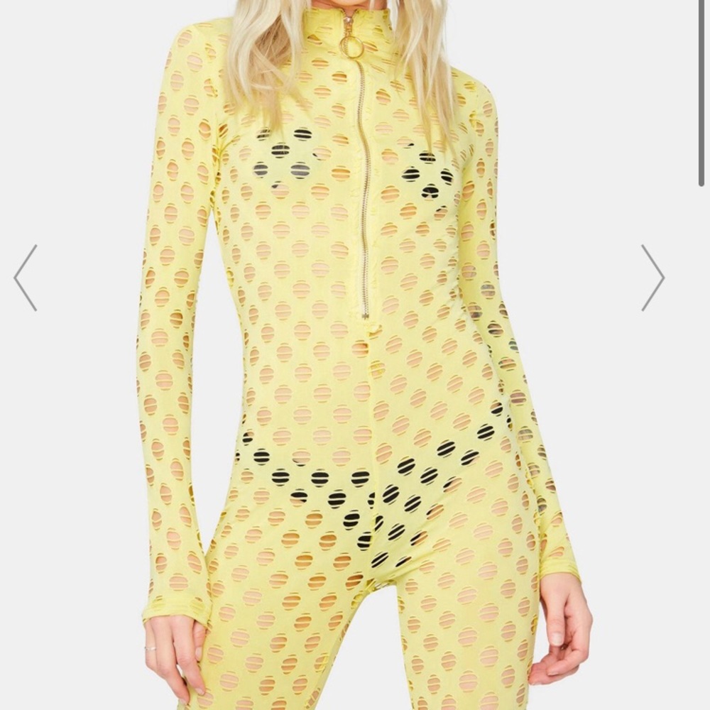 Yellow Fishnet Jumpsuit